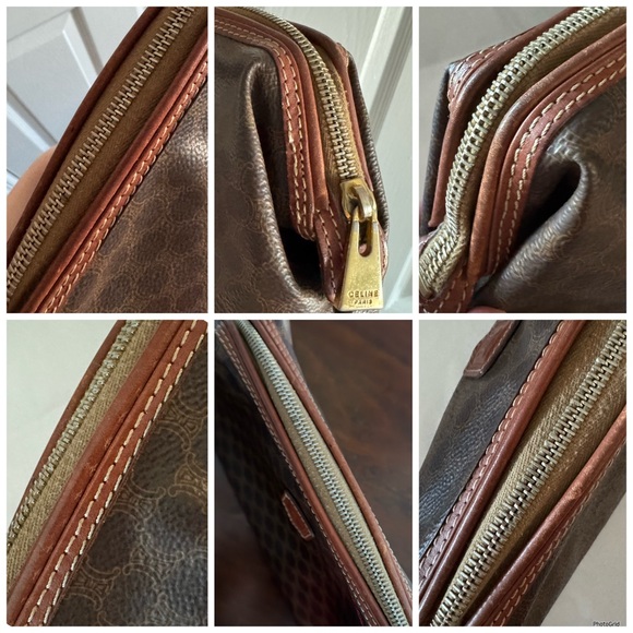 Celine AUTHENTIC Vintage Brown Coated Triomphe Logo Toiletry Makeup Bag Pouch - Picture 9 of 16